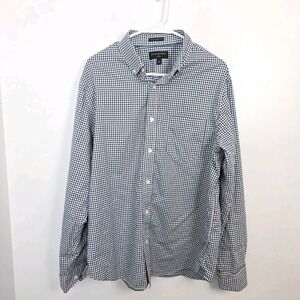 Banana Republic Navy White Gingham Oxford Untucked Fit Button Up Shirt Sz Large